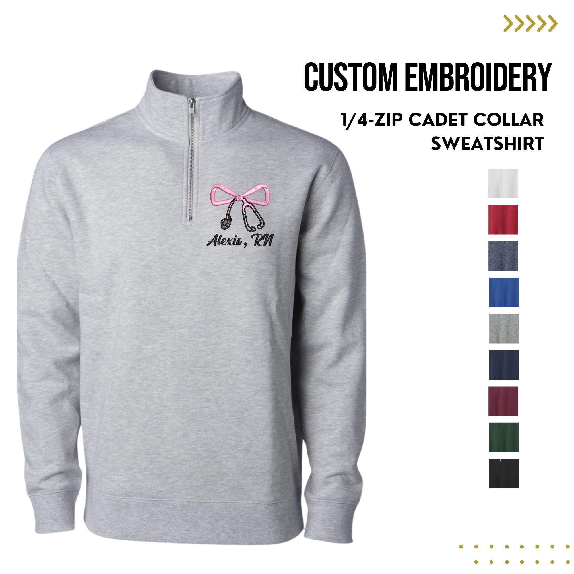 Custom Nurse Stethoscope Coquette Bow Embroidered Quarter Zip, Monogram Quarter Zip, RN Fleece, Personalized Gifts, Nurse Jacket