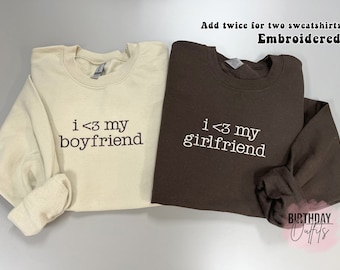 Eu amo meu namorado e minha namorada - Moletons bordados para o Dia dos Namorados, Moletons combinando para casais (INCLUI 1 MOLETOM DE GOLA REDONDA)