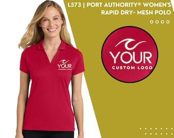 Polo feminina Port Authority Rapid Dry Mesh bordada, modelo L573, com logotipo bordado personalizado.