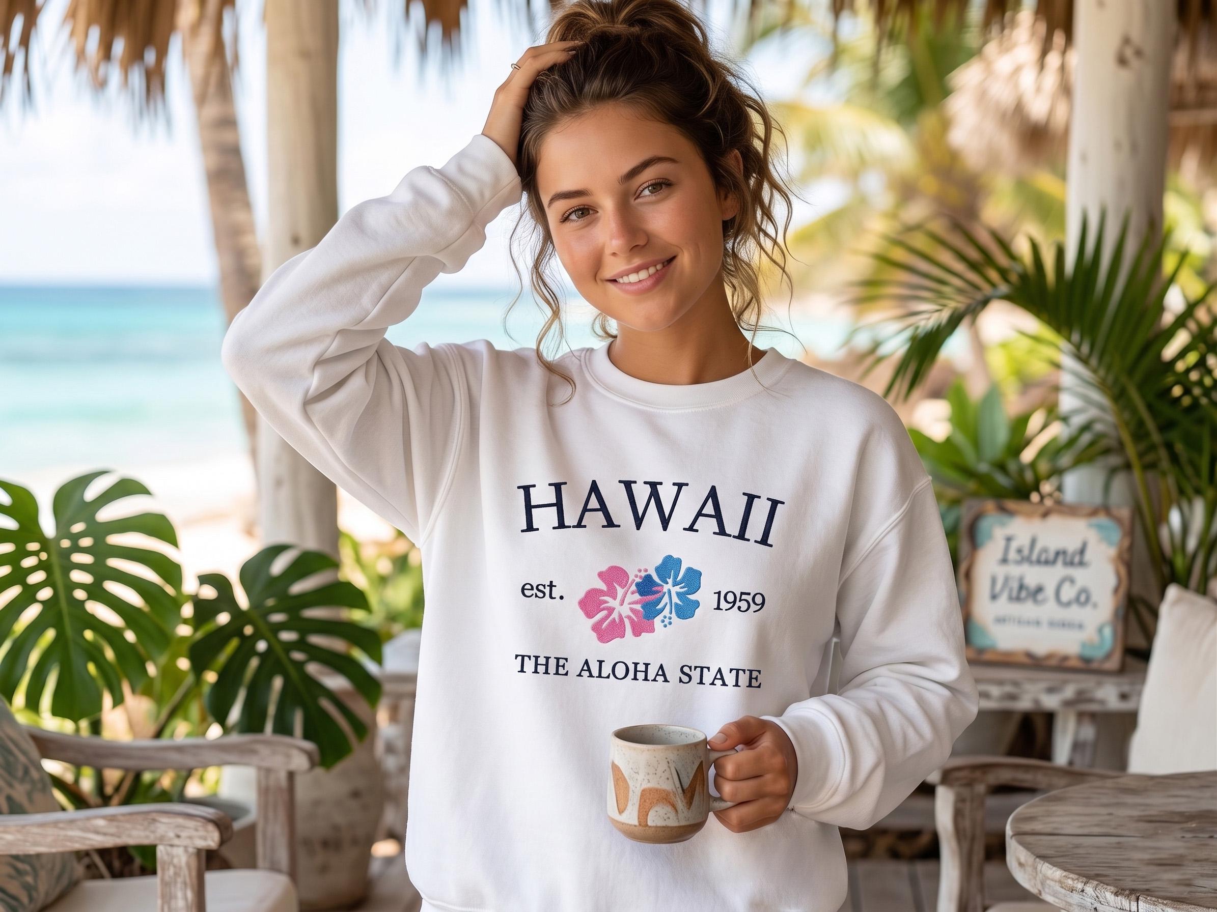 Hawaii Embroidered Crewneck, Aloha State Sweatshirt, Vacation Gift