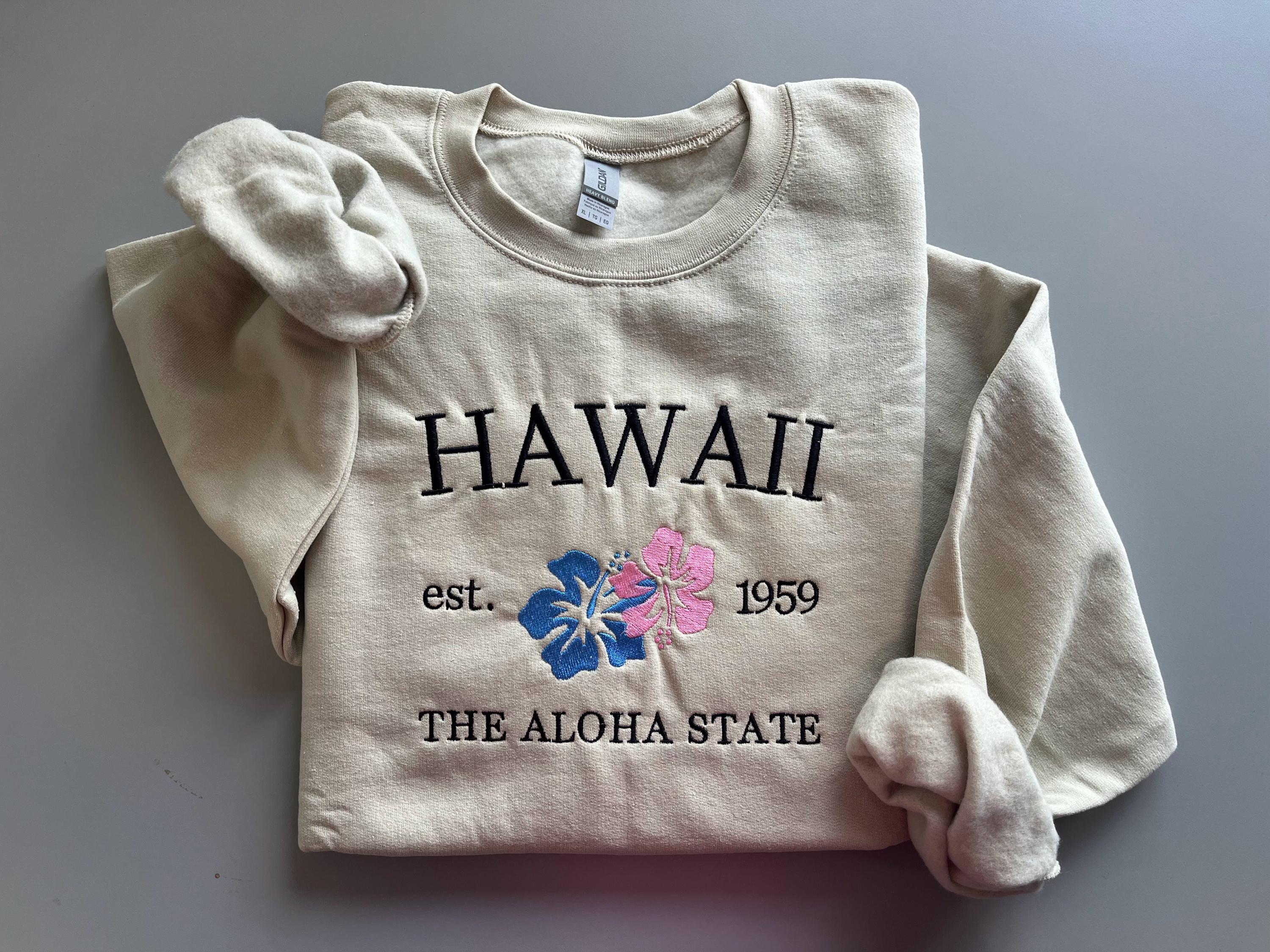 Hawaii Embroidered Crewneck, Aloha State Sweatshirt, Vacation Gift