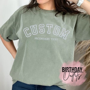 Custom Embroidered Varsity Comfort Colors shirt - Embroidery shirt- Custom Embroidery - Personalized Comfort Colors shirts