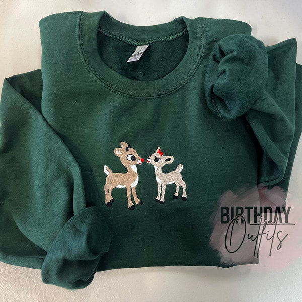 Classic Rudolph and Clarice Embroidered Sweatshirt, Holiday Apparel, Holiday Sweatshirt, Cozy Christmas Embroidery, Christmas Gifts