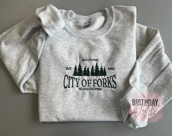 Washington City of Forks Embroidered Sweatshirt, Washington crewneck, City of Forks embroidery, States and cities shirts
