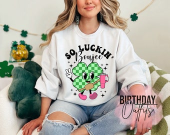 So Luckin Boujee St Patricks Day sweatshirt, Lucky Mom Shirt, Women's St Patricks Day T-shirts, St. Patrick's Shirts, Irish Tees