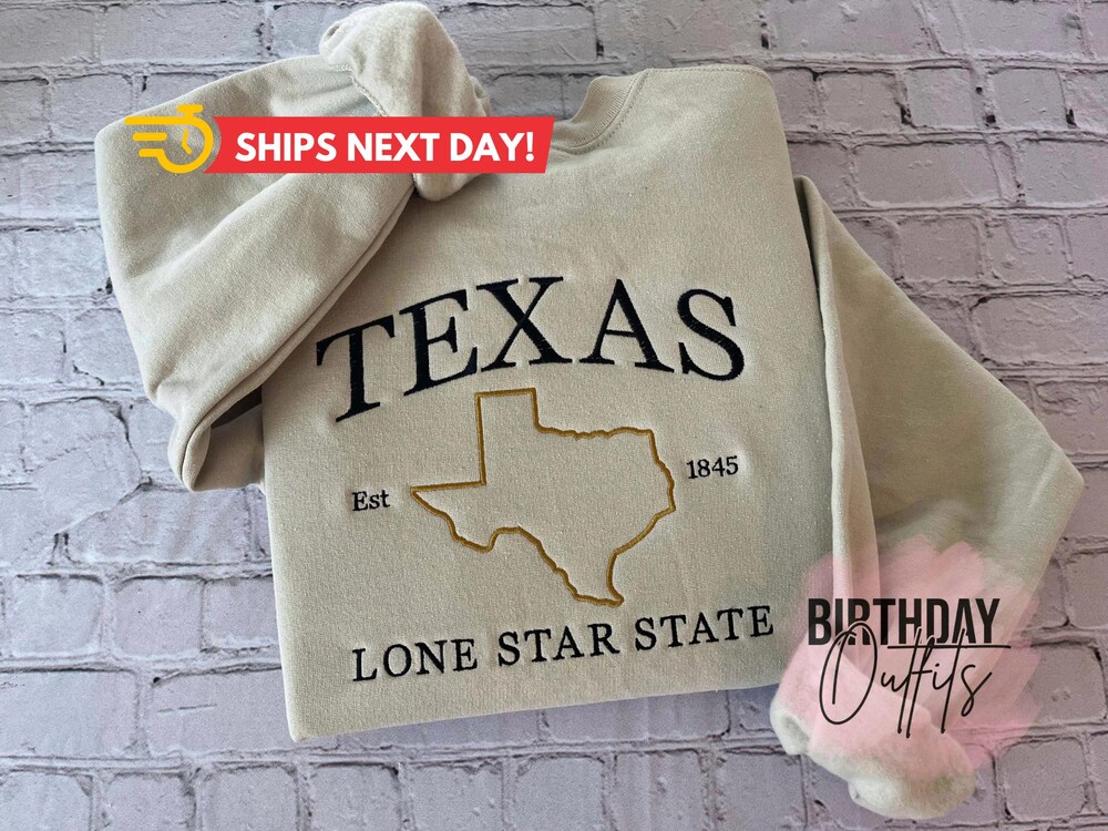 Texas Embroidered Sweatshirt, Texas Crewneck, Texas Embroidery, States And Cities Shirts, Texas Sweatshirt, Texas Gifts