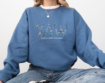 Moletom YAW com gola redonda bordada: Letras florais - Estilo personalizado