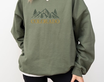 Colorado Embroidered Crewneck Sweatshirt, Mountain Design