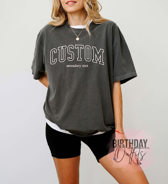 Custom Embroidered Varsity Comfort Colors t-shirt Embroidery t-shirt  Custom Embroidery Personalized Comfort Colors t-shirts