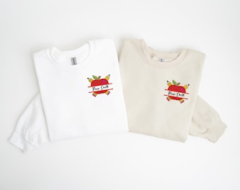 Custom Embroidered Teacher Last Name Sweatshirt inside an apple, Back To School, Teacher Appreciation, Teacher Gift