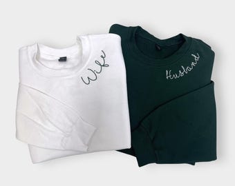 Moletom personalizado com bordado para marido e esposa: Gola personalizada