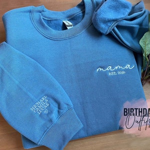Geborduurd mama-sweater, geborduurde custom mama ronde hals, gepersonaliseerde geschenken, gepersonaliseerde sweater, aangepaste ronde hals voor moeder