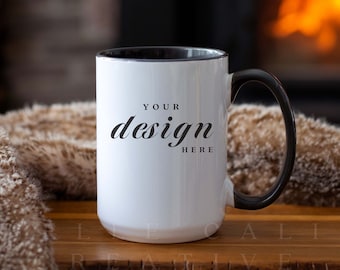 Cozy Black Handle Mug Mockup 15 oz | Black Mug Mockup | Mug Mock Up | Cozy Mug Mockup | Rustic Mug Mockup | Coffee Cup Mug Mockup | JPG