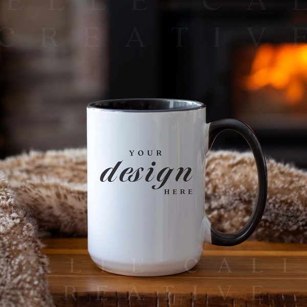 Cozy Black Handle Mug Mockup 15 oz | Black Mug Mockup | Mug Mock Up | Cozy Mug Mockup | Rustic Mug Mockup | Coffee Cup Mug Mockup | JPG