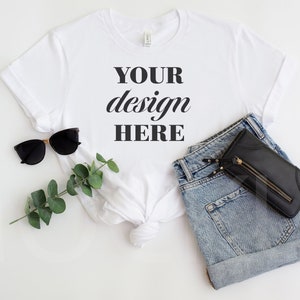 Casual Lifestyle Bella Canvas 3001 White Mockup | 3001 Flat Lay | Bella Canvas 3001 T-Shirt Mockup | Trendy Summer Mockup | Instant Download