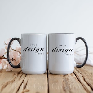 15 oz Black Mug Mockup | Two Mugs Mockup | Front Back Mug Mockup | Spring Mug Mockup | Mug Mockup | Coffee Mug Mockup | JPG Digital Download