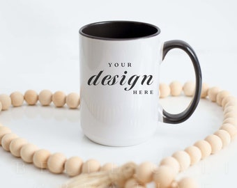 15 oz Black Accent Mug Mockup | Mug Mockup | Coffee Mug Mockup | Black Handle Mug Mockup | Styled Mug Photo | Mug Stock Photo | Mug Mock Up