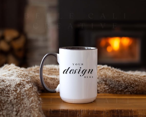 Cozy Black Handle Mug Mockup 15 oz | Mug Mock Up | Cozy Mug Mockup | Rustic Mug Mockup | Coffee Cup Mug Mockup | Black Mug Mockup | JPG