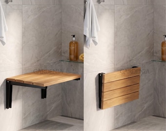 Teak Wood Wall Mounted Shower Bench: Foldable Space Saver