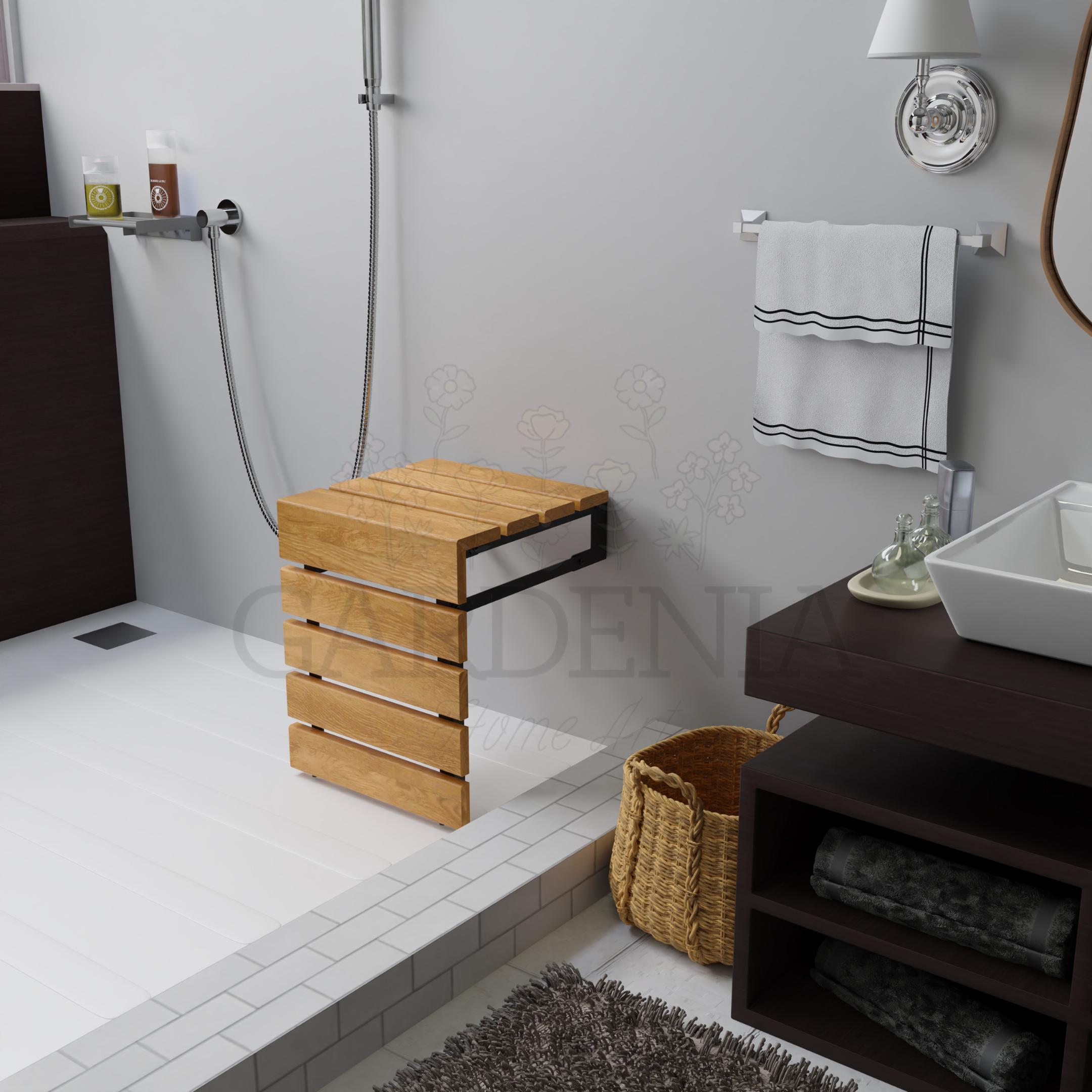 Natural Color Teak Wood Folding Shower Seat, Space-saving Shower Bench ...