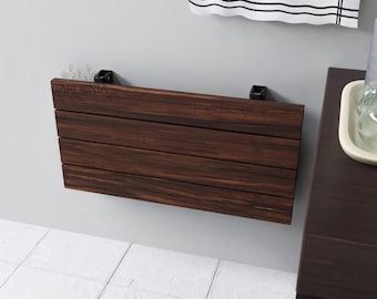 20''-50 cm väggmonterad hopfällbar duschstol i mörk teak. Fukttålig bänk för äldre och funktionshindrade.
