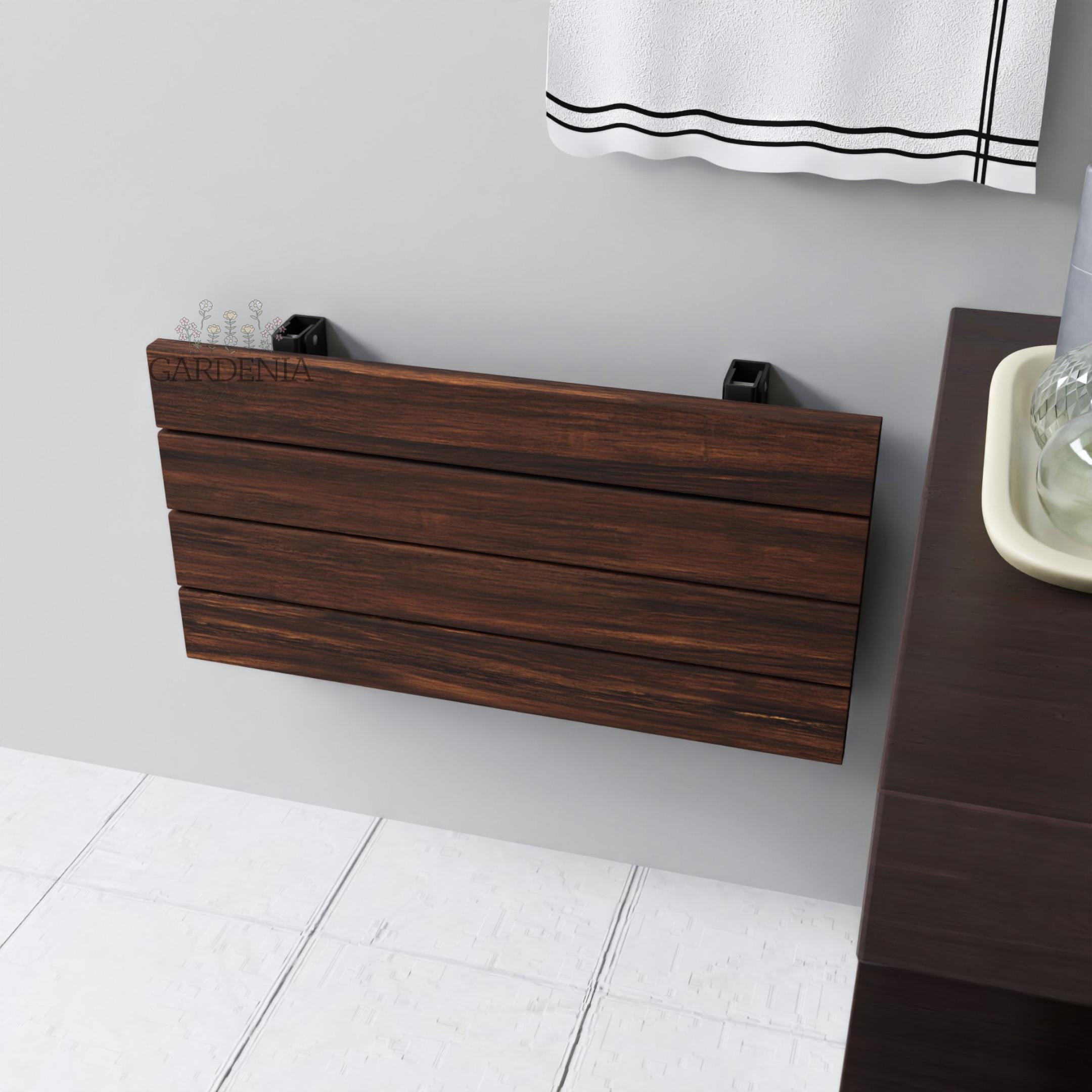 20インチ～50cmの壁掛け式折りたたみ式ダークチーク材製省スペース