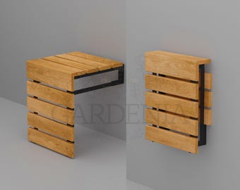 Asiento de ducha plegable de madera de teca natural, silla multiusos que ahorra espacio, banco de baño resistente al agua y montado en la pared.