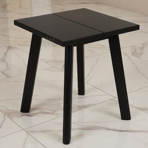 Handmade Teak Wood Shower Seat with Stainless Steel Legs, Black Waterproof Bath Bench