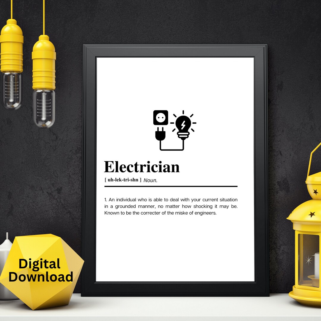 Electrician Definition Wall Art Electrician Definition Print Minimalist
