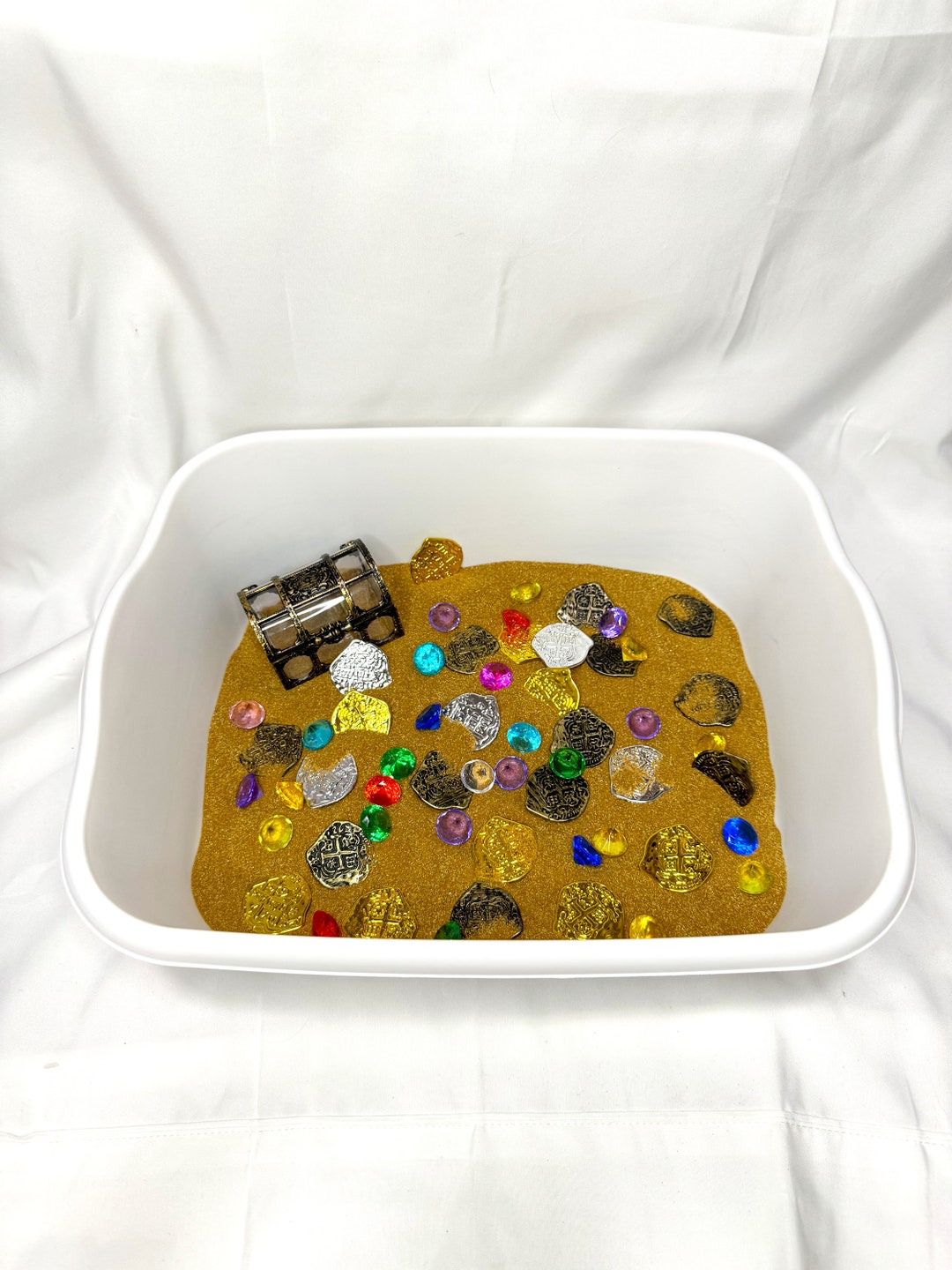 Treasure Chest Sensory Bin, Sensory Play, Fine Motor Play, Learn and