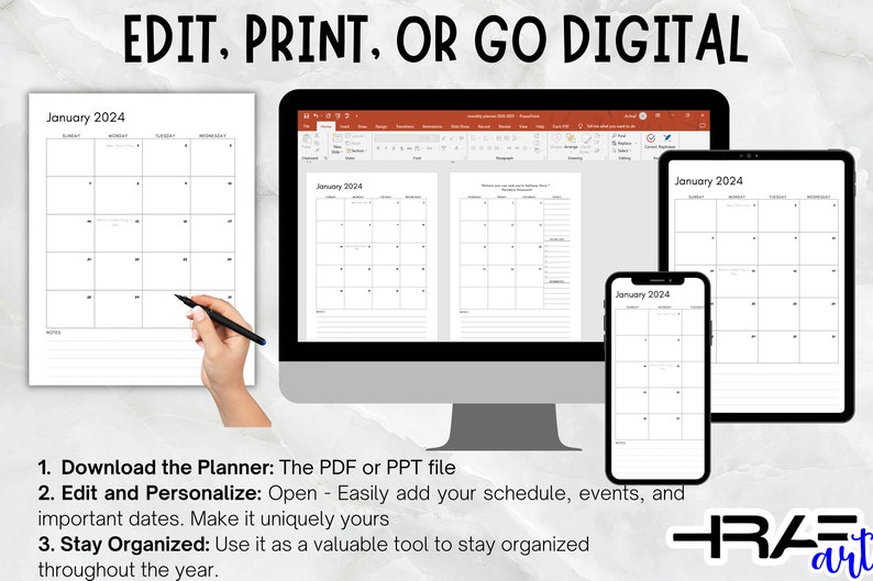 20242025 Monthly Planner Printable Minimalist Dated Month Etsy