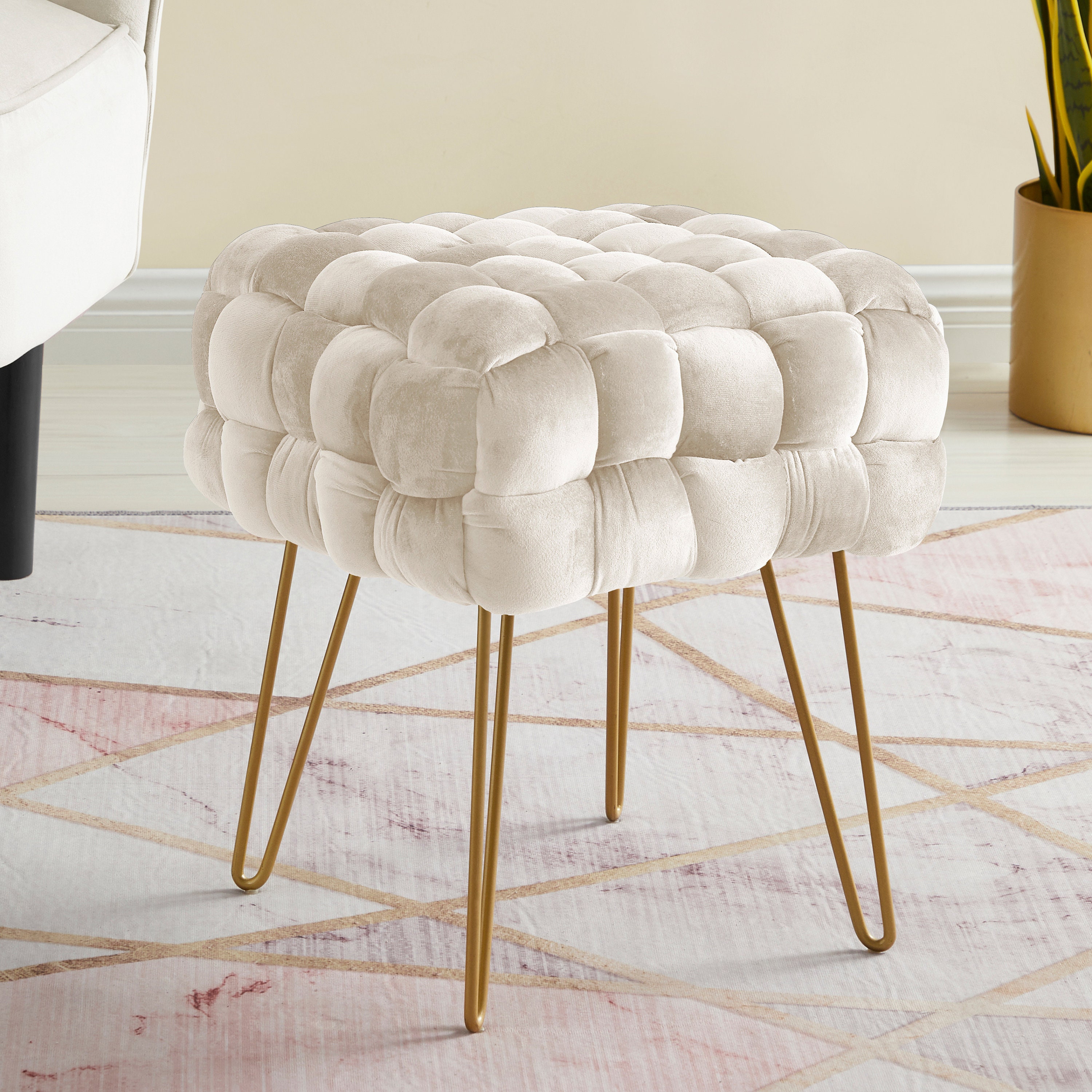  KIVENJAJA Velvet Vanity Stool, Modern S-Shaped Pouf