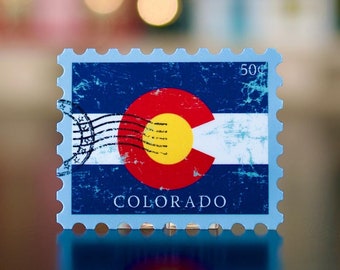 Colorado State Flag Vinyl Sticker | CO Travel Stamp Style  | Laptop Ipad Waterbottle Waterproof Sticker | Glossy Vinyl Travel Sticker