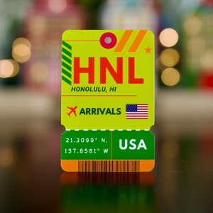 Honolulu HNL Airport Luggage Tag Sticker | Boarding Pass Travel Sticker | Laptop Ipad Waterbottle Waterproof Laminated Glossy Vinyl Sticker