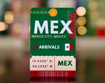Mexico City MEX Airport Luggage Tag Sticker | Boarding Pass Travel Sticker | Laptop Ipad Waterbottle Waterproof Laminated Vinyl Sticker
