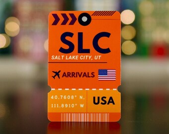 Salt Lake City SLC Airport Luggage Tag Sticker | Boarding Pass Travel Sticker | Laptop Ipad Waterbottle Waterproof Laminated Vinyl Sticker