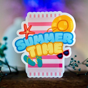 Summer Time Vinyl Sticker | Hot Girl Pink Summer Beach Sticker | Laptop Ipad Waterbottle Waterproof Decal Sticker | Glossy Vinyl Sticker