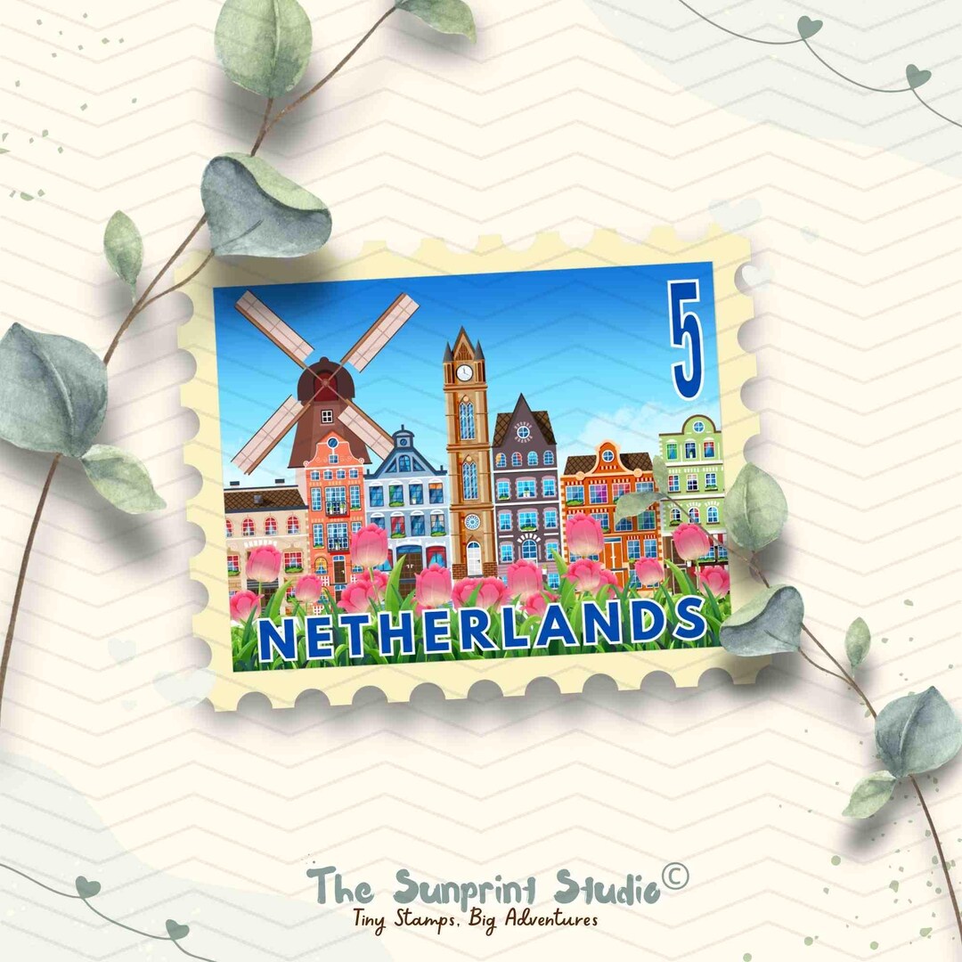 Dutch Sticker Design Netherlands Travel Stamp Vinyl Sticker | Amsterdam Tulips Windmill ...