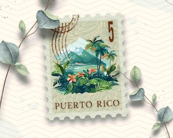Puerto Rico Travel Stamp Vinyl Sticker | Cute Puerto Rico Nature Forest Landscape Stamp | Laptop Ipad Waterbottle Waterproof Travel Sticker