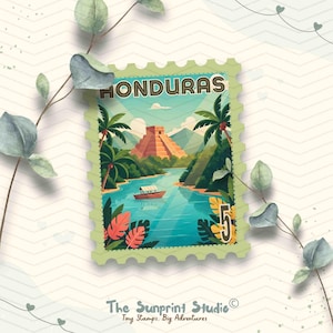 Honduras Travel Stamp Vinyl Sticker | Honduras Landscape Stamp Sticker | Laptop Waterbottle Ipad Kindle Glossy Waterproof Decal
