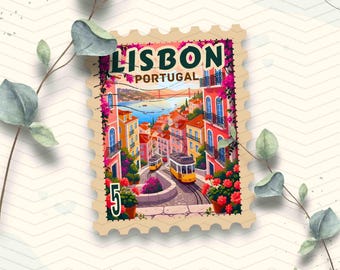 Portugal Travel Stamp Vinyl Sticker | Lisbon Portugal Tram Stamp Sticker | Laptop Waterbottle Kindle Ipad Glossy Waterproof Decal