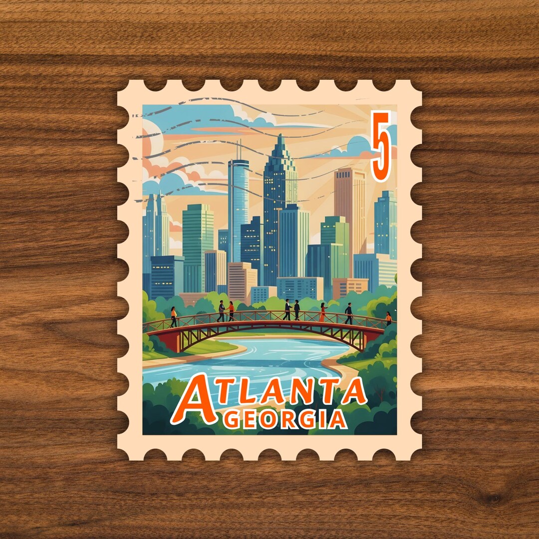 Atlanta Postage Stamp Vinyl Sticker | Atlanta Georgia Downtown ...
