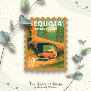 Sequoia National Park Postage Stamp Vinyl Travel Sticker | Laptop Ipad Waterbottle Journal Glossy Laminated Waterproof Vinyl Sticker