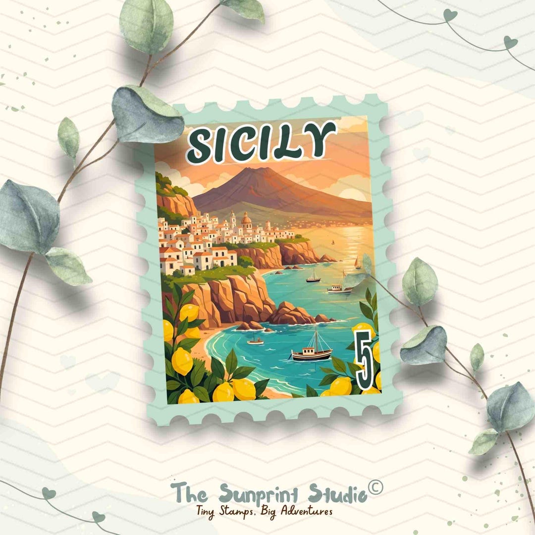 Italian Riviera Sticker Sicily Italy Travel Stamp Vinyl Sticker | Sicily Coast Line Landscape ...