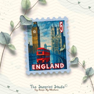 England Travel Stamp Vinyl Sticker | Rainy London UK Stamp Sticker | Laptop Ipad Waterbottle Glossy Waterproof Decal