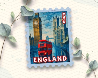 England Travel Stamp Vinyl Sticker | Rainy London UK Stamp Sticker | Laptop Ipad Waterbottle Glossy Waterproof Decal