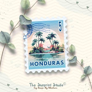 Honduras Travel Stamp Vinyl Sticker | Honduras Roatan Beach Palm Trees Travel Stamp | Laptop Ipad Waterbottle Waterproof Travel Sticker