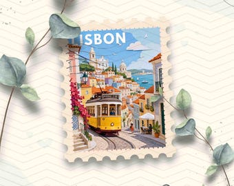 Lisbon Portugal Travel Stamp Vinyl Sticker |  Lisbon Portugal Stamp Sticker | Laptop Ipad Planner Waterbottle Glossy Water Resistant Decal