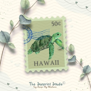 Hawaii Turtle Vinyl Sticker | Hawaii Travel Stamp Sticker | Laptop Ipad Waterbottle Waterproof Decal Sticker | Glossy Vinyl Travel Sticker