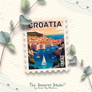 Croatia Travel Stamp Vinyl Sticker | Croatia Landscape Stamp Sticker | Laptop Ipad Waterbottle Kindle Glossy Waterproof Decal
